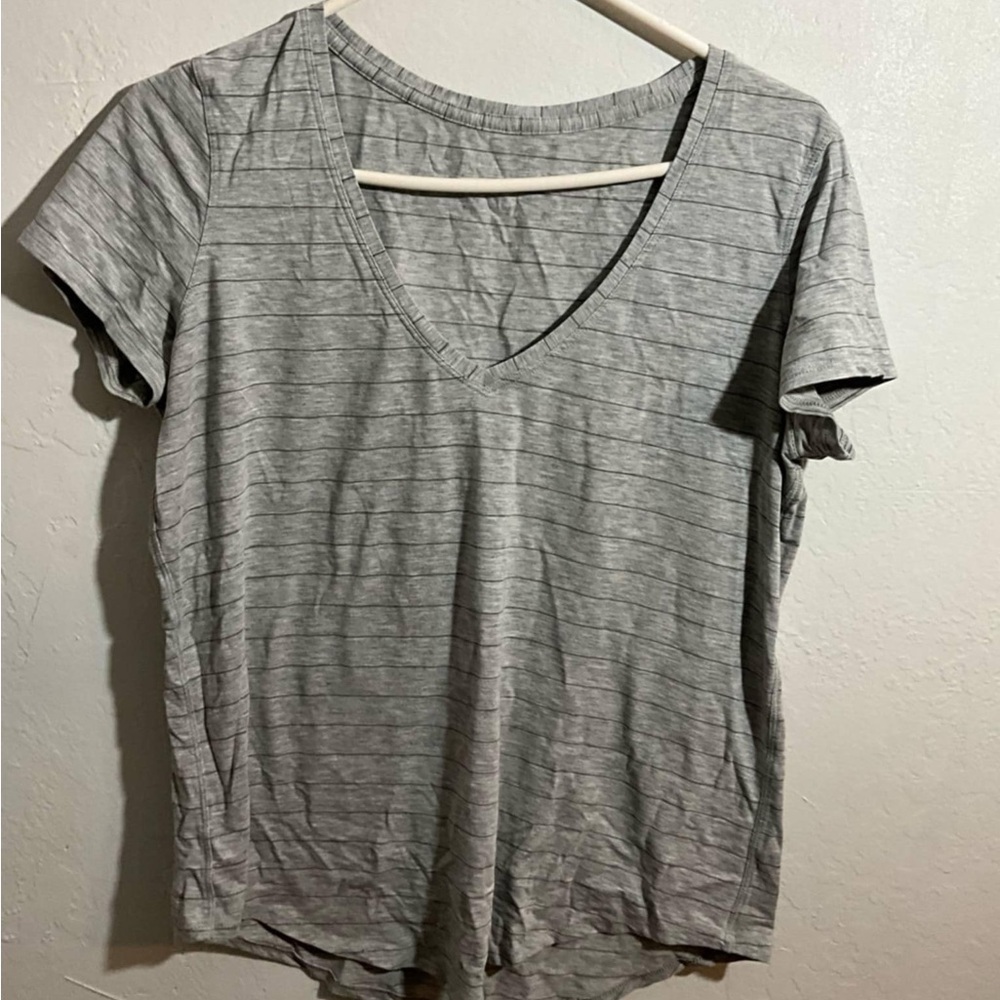 Gray V-Neck Women's Top